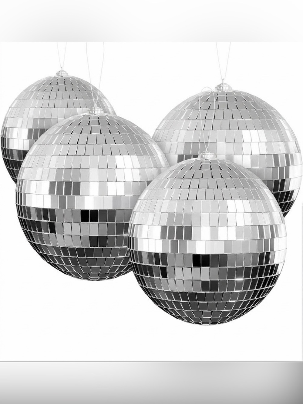 Silver real glass Mirror Disco Ball Ornaments - 4 Pack 6 inch